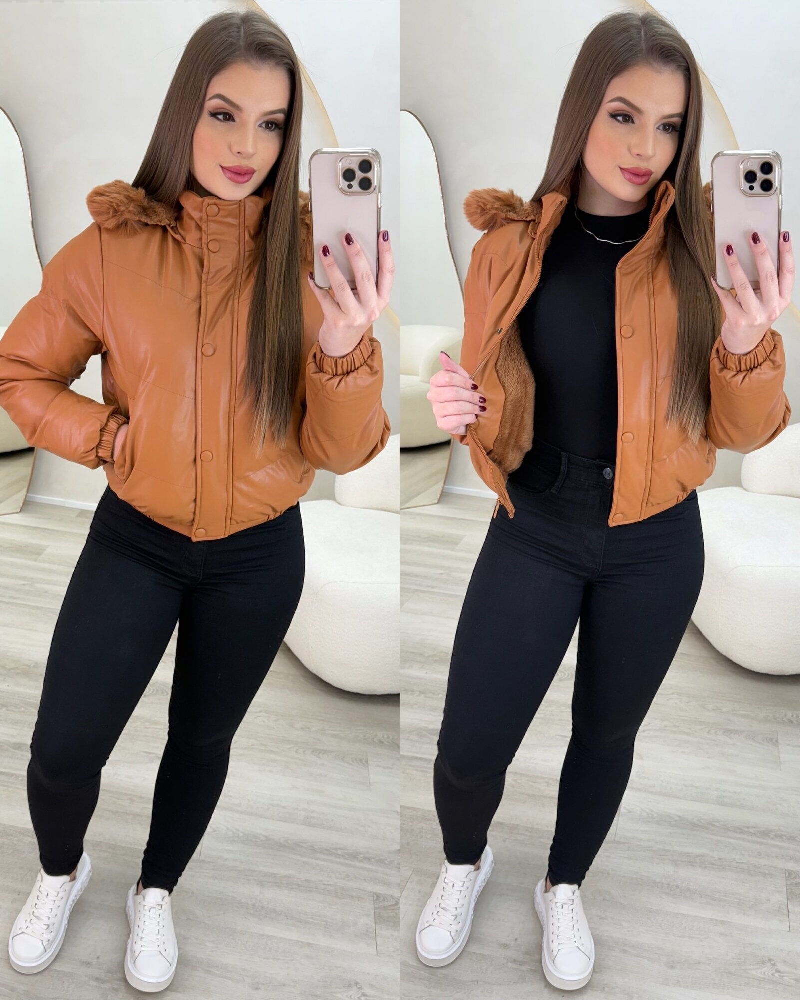JAQUETA PUFFER LIA MARROM